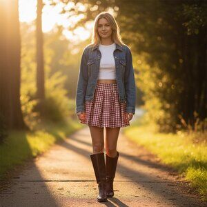 ZARA Gingham Pleated Skort  Red & White Check Size S